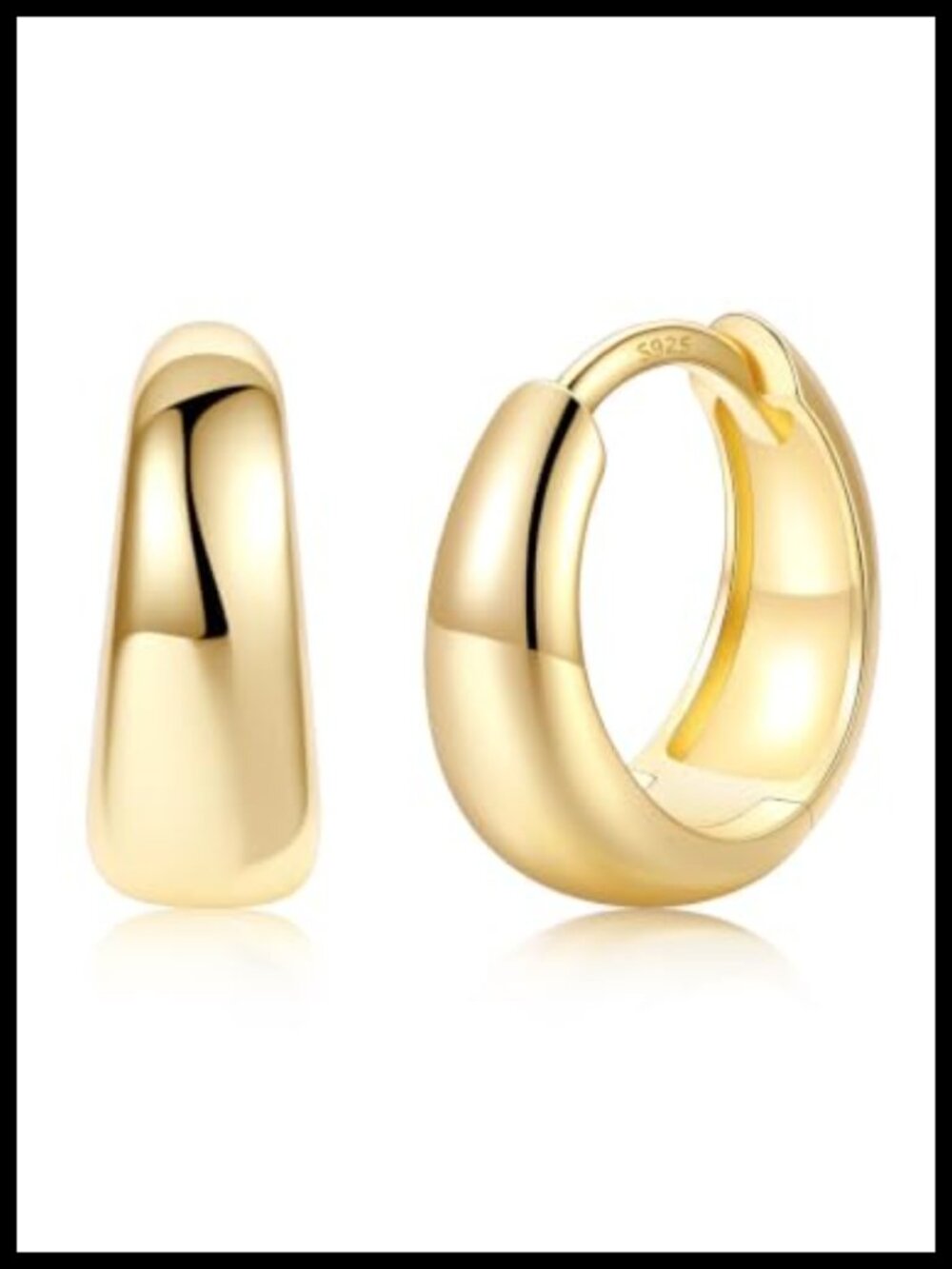 14K Gold Plated Chunky Hoop Earrings 925 Sterling Silver Posts Huggie
